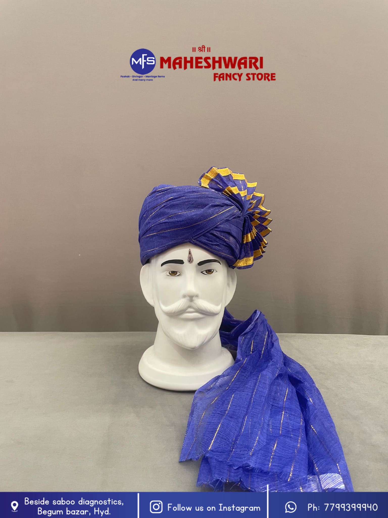 Blue Turra Barati Pagdi Fabric